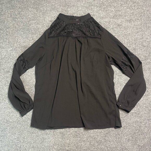Junarose Womens Blouse Black Long Sleeve Button Cuff High Neck Stretch Lace 18 - Picture 1 of 9